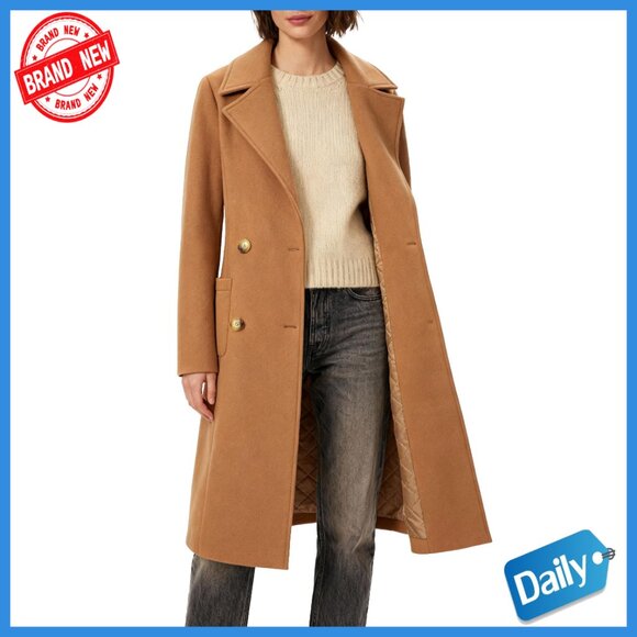 Jackets & Blazers - Long Double-Breasted Trench Coat, Polyester, Notch Lapel, Knee-Length Overcoat